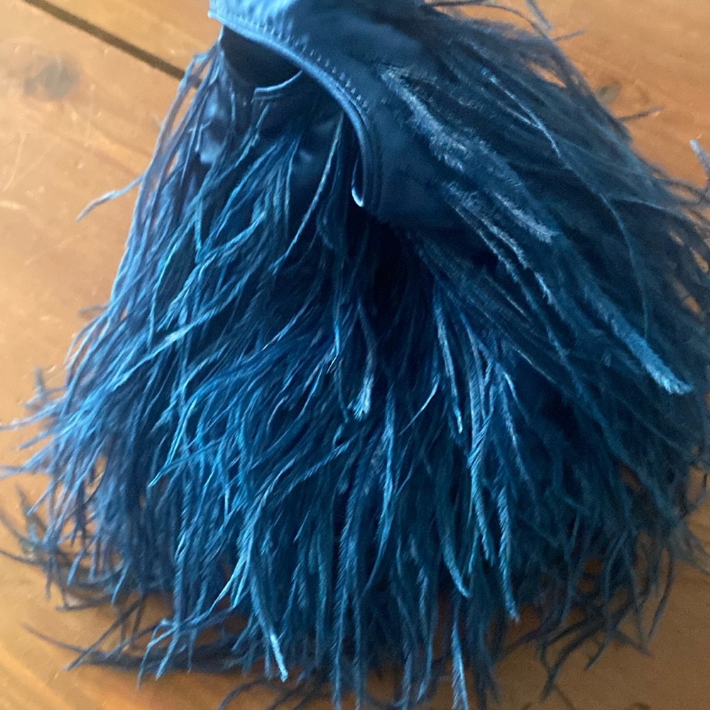 💜 J.Crew Collection Santorini Luxe Bag Purse with Feathers In blue    NWT
